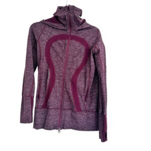 Lululemon Stride Jacket Soft Mini Check Heathered Plum Womens 8 Hooded Full Zip